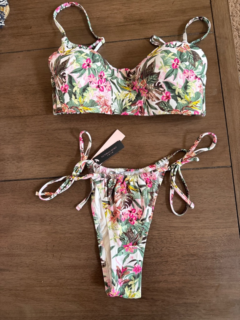 Victoria's Secret Floral Tropical Print Bikini - White, Pink, Green